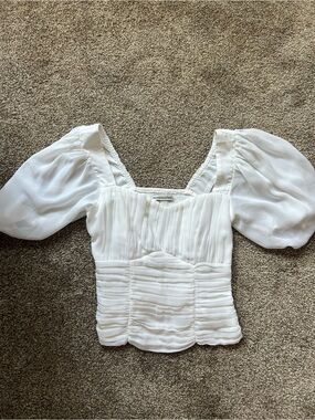 Abercrombie & Fitch White Puff Sleeve Square Neck Blouse